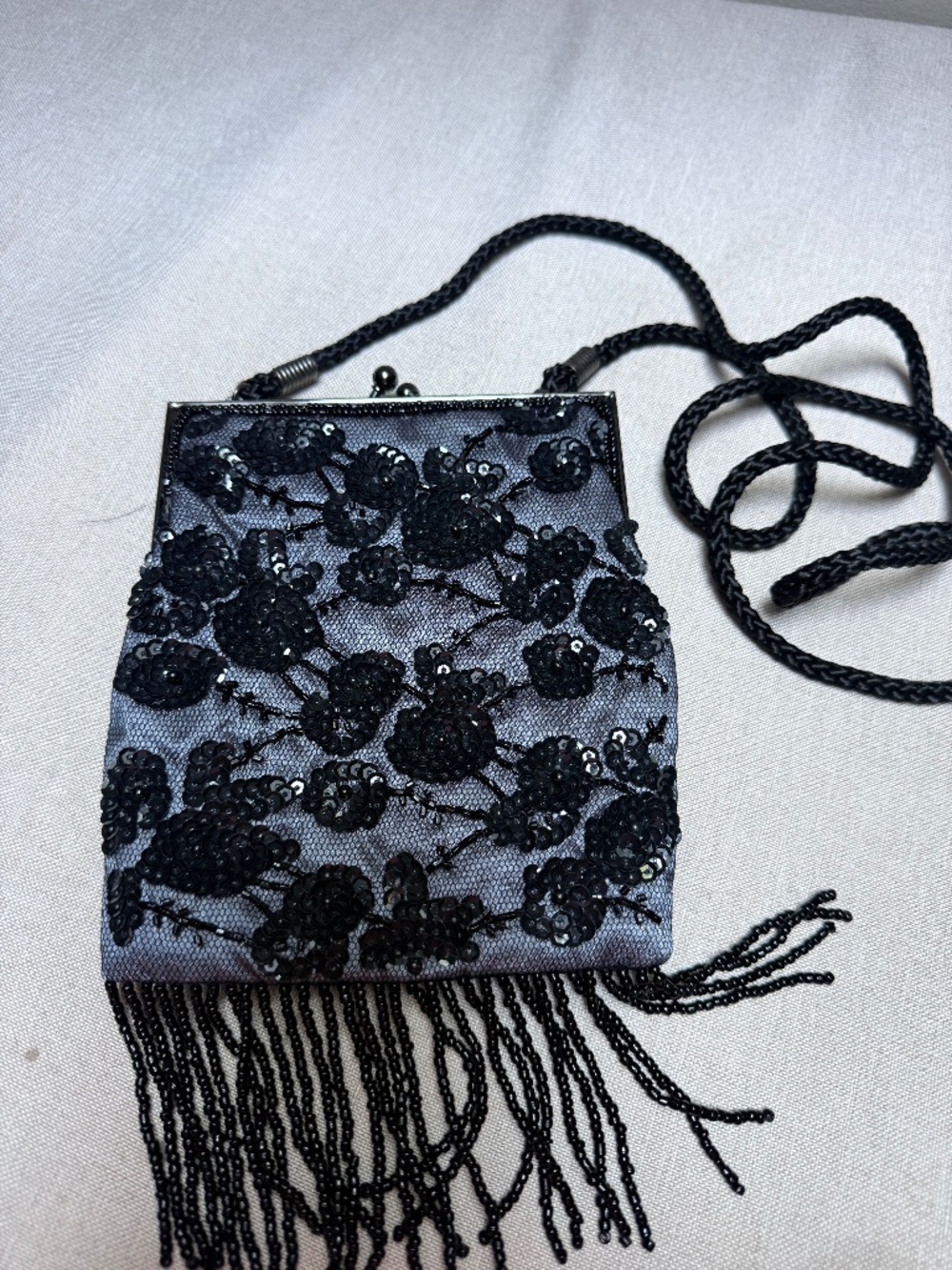 Vintage Lancôme Black Beaded Evening Bag Pouch